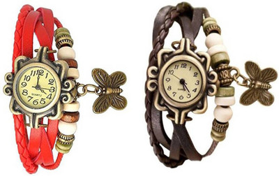 

Mettle Combo Latest Fancy Leather Hand Knit Vintage Watches Dress Bracelet Women Girls Ladies Clover Pendant Retro MT-33( Pack Of 2 ) Watch - For Women
