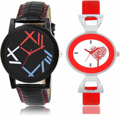 

SVM ATP-LR12-VT31 Stylish Round Shape Black-Red Strap Multicolor Dial Women's & Men's Couple (Pack of 2) Watch - For Men & Women
