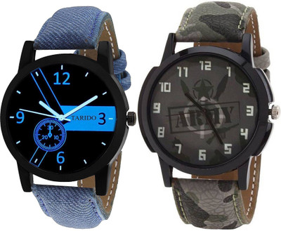 

Tarido TD1529NL01-TD1534NL01 Exclusive Black & Gray color dial Blue jeans fabric & Military color genuine leather Strap double combo watches Watch - For Men