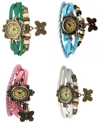 

Mettle Combo Latest Fancy Leather Hand Knit Vintage Watches Dress Bracelet Women Girls Ladies Clover Pendant Retro ( Pack Of 4 )MT-73 Watch - For Women