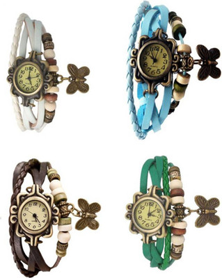 

Mettle Combo Latest Fancy Leather Hand Knit Vintage Watches Dress Bracelet Women Girls Ladies Clover Pendant Retro ( Pack Of 4 )MT-126 Watch - For Girls