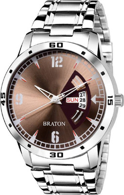 BRATON New Generation Brown Dial Silver Stainless Steel Strap Day & Date Working Wrist Analog Watch  - For Men