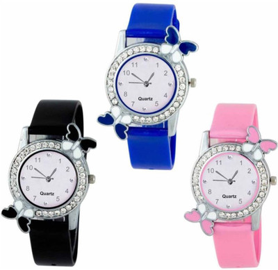 Crazy Look Beautiful Butterfly Style Colorful Combo Kids Watch Stylish 3 Women Analog Watch - For Girls