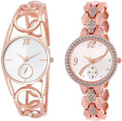 

TRUE KART Combo Pack 2 Stylish Designer Lover Choice Rose Gold Metal Strap Watch - For Women