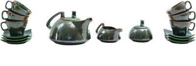 Caffeine Green Ferrous Stoneware(Green, Pack of 15)