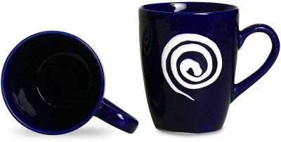 

caffeine Coffee Stoneware in Blue With White Doodle (Set of 2) Handmade Ceramic Mug(300 ml, Pack of 2)