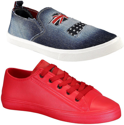 

Chevit Combo Pack of 2 Casual Shoes (Loafers Shoes) Sneakers For Men(Red, Blue, Blue & white