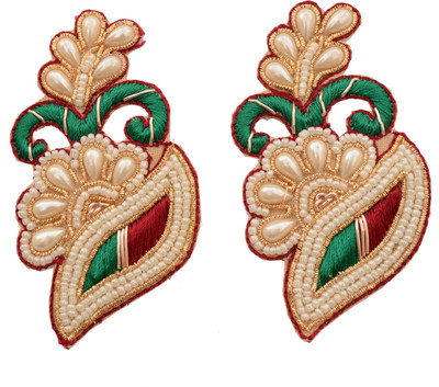 

Foppish Mart Vibrant Green Marron Thread Work Patches/Motifs/ Embroidered badges