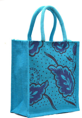 

AGGDA Blue Jute Burlap with Blue Leaf Printed Waterproof Lunch Bag(Blue, 12 L)