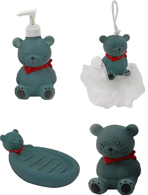

BOXO Cute Bear Shape Kids Bathing Accessories Soap Holder Loofah Toothbrush Holder Lotion Dispenser for Home Use Bath Toy(Green)