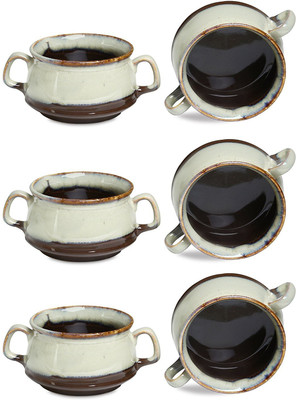 

caffeine Katori With Spoon in Multicolor Double Handled (Set of 6) Ceramic Bowl Set(Multicolor, Pack of 6)
