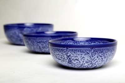 

Caffeine Handmade Crackle Art Influenced Multipurpose Ceramic Bowl Set(Blue, Pack of 3)