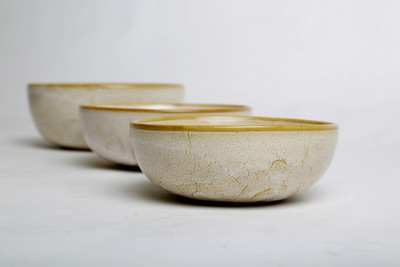 

Caffeine Handmade Crackle Art Influenced Multipurpose Serving Ceramic Bowl Set(Beige, Pack of 3)