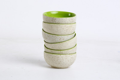 

Caffeine Handmade Matte Style Pudding Dessert Ceramic Bowl Set(White, Green, Pack of 6)