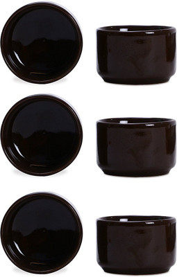 

caffeine Dip and Sauce Round Serving Bowl in Black Doodle (Set of 6) Ceramic Bowl Set(Yellow, Pack of 6)