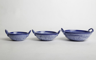 

Caffeine Handmade Crackle Art Influenced Multipurpose Kadhai Ceramic Bowl Set(Blue, Pack of 3)