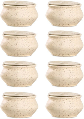 

caffeine Dip and Sauce Little Haandi Serving Bowl Stoneware in Cream Matte (Set of 8) Ceramic Bowl Set(White, Pack of 8)
