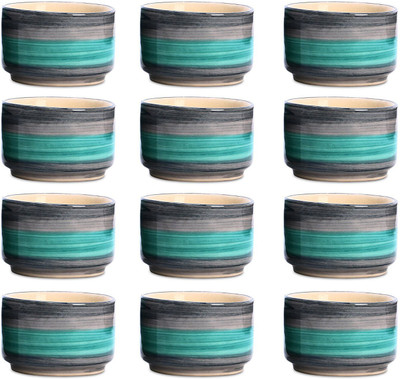 

caffeine Dip and Sauce Round in Seagreen and Grey Studio (Set of 12) Ceramic Bowl Set(Green, Grey, Pack of 12)