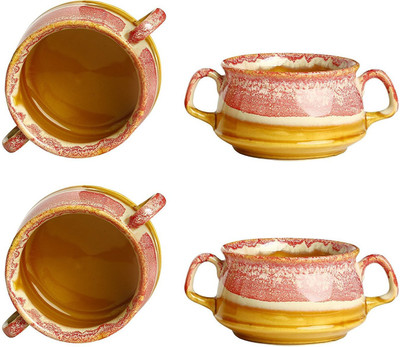 

caffeine Katori With Spoon in Pink & Brown (Set of 4) Ceramic Bowl Set(Pink, Pack of 4)