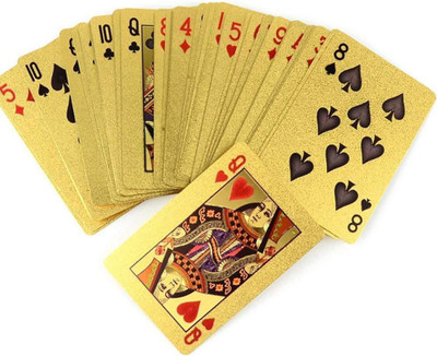 

SpiderJuice Creative Waterproof Flexible Standard Size 52 Piece French Golden Look PVC Poker Playing Game Cards Deck with $100 Dollar Etched at Back and 2 Joker Cards tash khelne ka patta(golden)