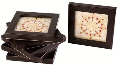 

I Village Square Acrylic, Wood, Silk Coaster Set(Pack of 6), Beige