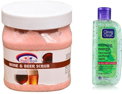 

Pink Root WINE BEER SCRUB 500ML WITH CLEAN & CLEAR APPLE FACE WASH(Set of 2)