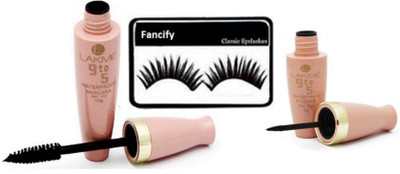 

Fancify Eyelashes And Lakme 9to5 Waterproof Eyeliner & Mascara(Set of 3)