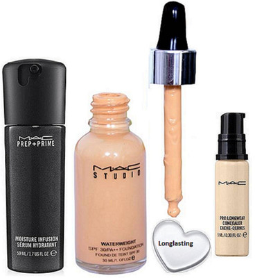 

Longlasting Sponge puff&MAC Prep + Prime Moisture Infusion Serum Hydratant, Pro Long Wear Concealer, Studio waterweight Spf 30/pa++ foundation(Set of 4)