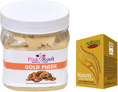 

Pink Root GOLD MASK 500ML WITH NATURE'S ESSENCE 43G GOLD BLEACH(Set of 2)