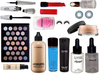 

Ultimate Sponge Puff And 32 Shade Eye shadow Palette, Face and Body Foundation, Pro Eye Makeup Remover, Prep+prime Moisture Infusion Serum, Highlighter,, Pro Long Wear Concealer, Loose Powder, Brook Candy Eyeliner & Mascara, Smoothing Silver Radinace & Sk