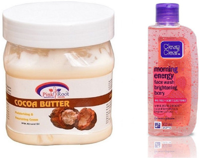 

Pink Root COCOA BUTTER CREAM 500ML WITH CLEAN & CLEAR BRIGHTENING BERRY FACE WASH(Set of 2)