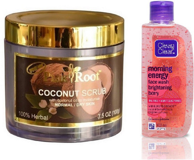 

Pink Root COCONUT SCRUB 100G WITH CLEAN & CLEAR BRIGHTENING BERRY FACE WASH(Set of 2)