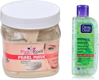 

Pink Root PEARL MASK 500ML WITH CLEAN & CLEAR APPLE FACE WASH(Set of 2)