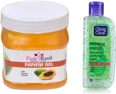 

Pink Root PAPAYA GEL 500ML WITH CLEAN & CLEAR APPLE FACE WASH(Set of 2)