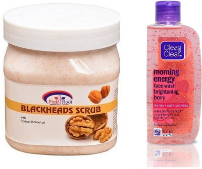 

Pink Root BLACKHEADS SCRUB 500ML WITH CLEAN & CLEAR BRIGHTENING BERRY FACE WASH(Set of 2)
