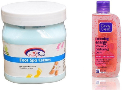Pink Root FOOT SPA CREAM 500ML WITH CLEAN & CLEAR BRIGHTENING BERRY FACE WASH(Set of 2)