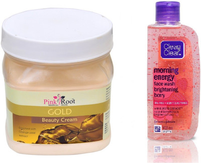 

Pink Root GOLD CREAM 500ML WITH CLEAN & CLEAR BRIGHTENING BERRY FACE WASH(Set of 2)