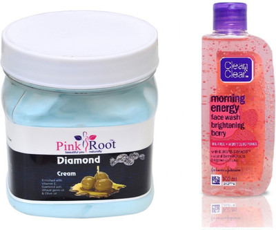 

Pink Root DIAMOND CREAM 500ML WITH CLEAN & CLEAR BRIGHTENING BERRY FACE WASH(Set of 2)
