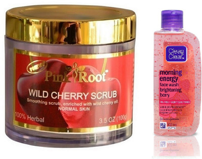 

Pink Root WILD CHERRY SCRUB 100G WITH CLEAN & CLEAR BRIGHTENING BERRY FACE WASH(Set of 2)