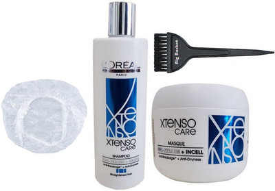 

big Basket Hair Brush,L'Oreal x-tenso Care Straight Shampoo,Masque+Shower Cap(Set of 4)
