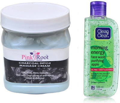 

Pink Root CHARCOAL CREAM 500ML WITH CLEAN & CLEAR APPLE FACE WASH(Set of 2)