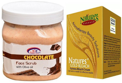 

Pink Root CHOCOLATE SCRUB 500ML WITH NATURE'S ESSENCE 43G GOLD BLEACH(Set of 2)