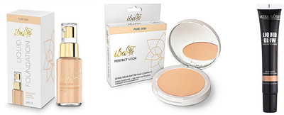

iba halal care ivory fair foundation and Perfect Look Long-Wear Mattifying Compact fair pearl 01 with miss rose Liquid face Illuminator Gold Glowing 07 combo(Set of 3)