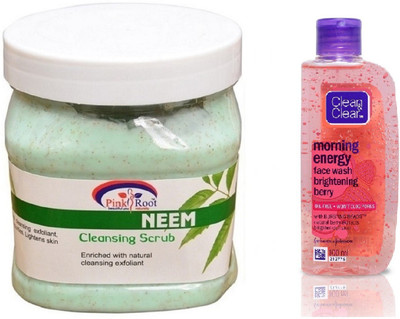 

Pink Root NEEM SCRUB 500ML WITH CLEAN & CLEAR BRIGHTENING BERRY FACE WASH(Set of 2)