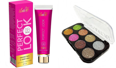 

iba halal care Perfect Look BB Cream With 24 Karat Gold (30g) & S.f.r Ultra shiny 8 Glitter eyeshadow (12g) combo(Set of 2)