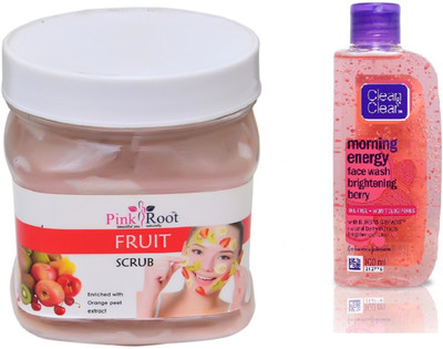 

Pink Root FRUIT SCRUB 500ML WITH CLEAN & CLEAR BRIGHTENING BERRY FACE WASH(Set of 2)
