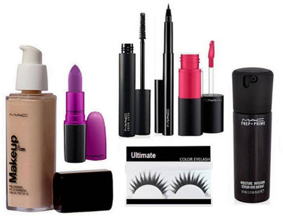 

Ultimate Eyelashes and Mac Makeup 24hr Pro Long Wear Spf 10 Foundation and Prep+prime Serum and Lipstick and Lip Gloss and Eyeliner and Mascara(Set of 7)