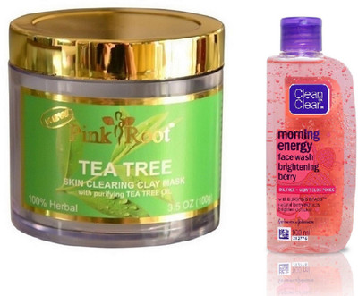 

Pink Root TEA TREE MASK 100G WITH CLEAN & CLEAR BRIGHTENING BERRY FACE WASH(Set of 2)