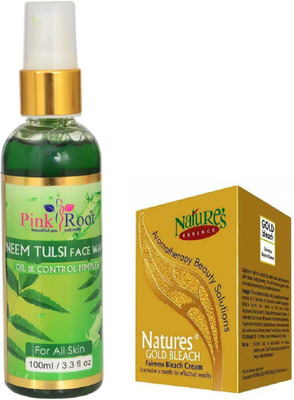 Pink Root NEEM FACE WASH 100ML WITH NATURE'S ESSENCE 43G GOLD BLEACH(Set of 2)