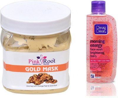 

Pink Root GOLD MASK 500ML WITH CLEAN & CLEAR BRIGHTENING BERRY FACE WASH(Set of 2)
